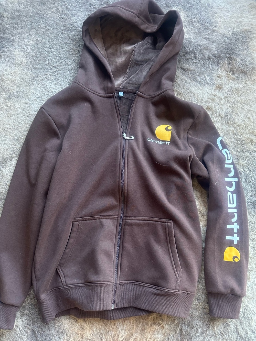 Carhartt Brown Hooded Zip Sweatshirt with Logo